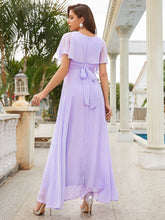 V Neck Short Purple Maxi Long Party Dress